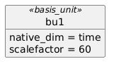 object bu1<<basis_unit>>
bu1 : native_dim = time
bu1 : scalefactor = 60